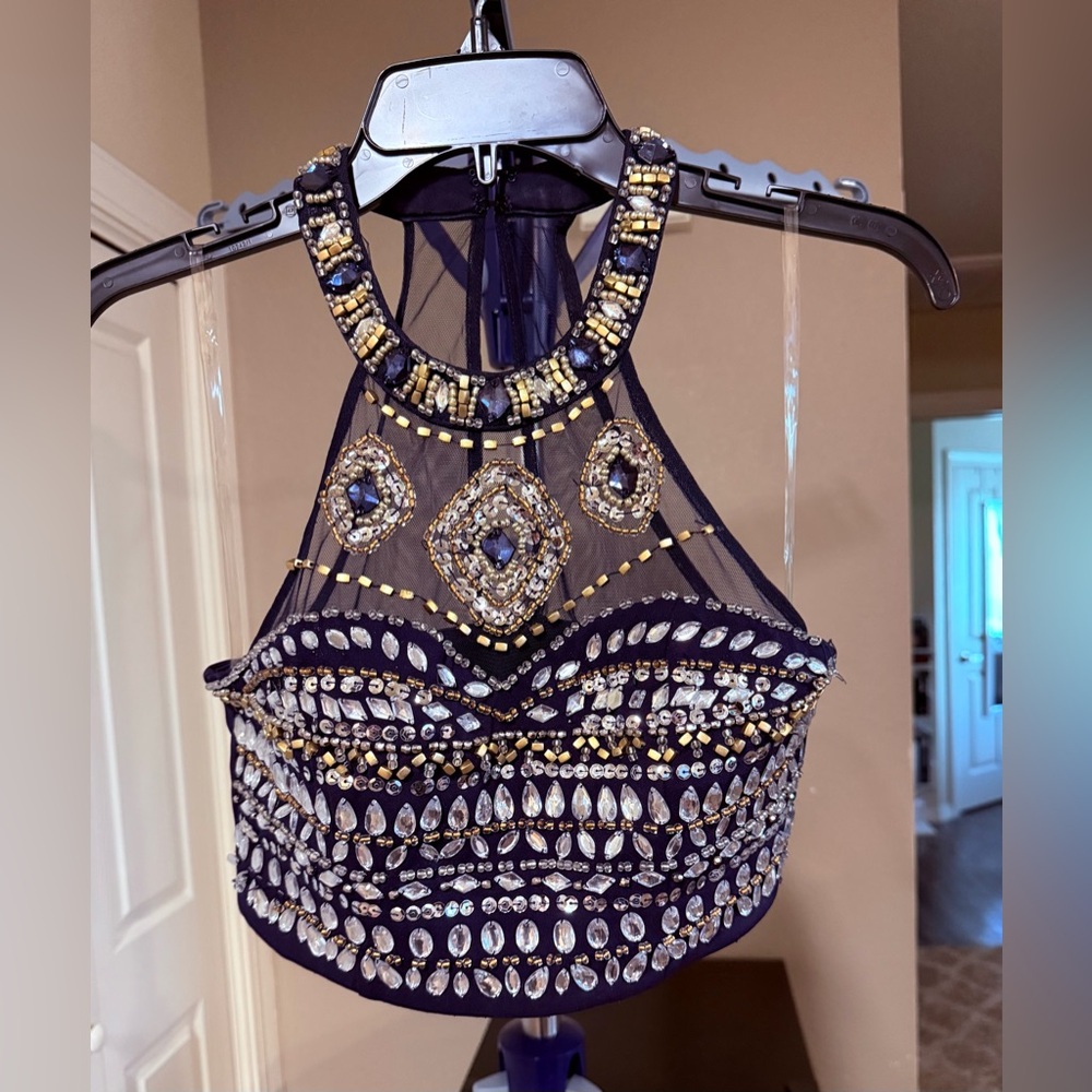 Embellished Two-Piece Navy Blue Dress